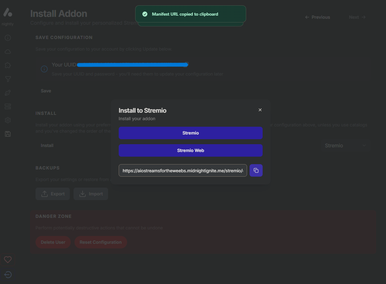 Step 1: Copy AIOstreams URL